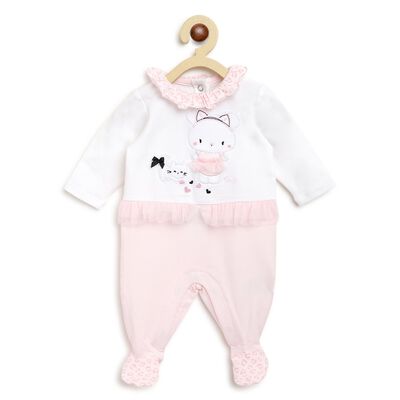 Girls Light Pink Printed Leg Opening Babysuit